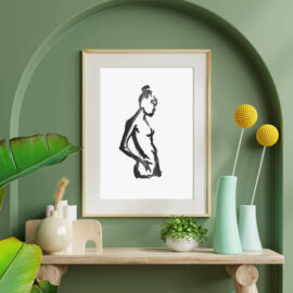 Abstract artwork of female figure in black watercolour
