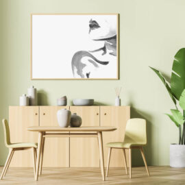 Minimalist abstract artwork of female figure in a wooden frame