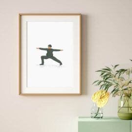 Abstract art print of soldier practicing yoga