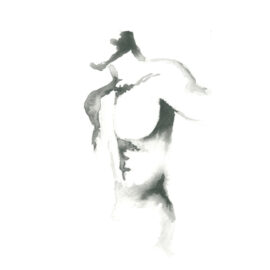 Black and white abstract artwork of male figure