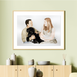 Watercolour family portrait in a frame