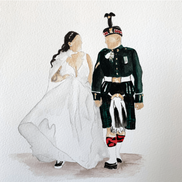 Hand-painted watercolour wedding portrait
